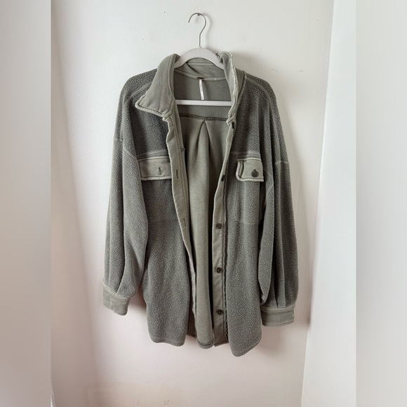 Free People Ruby Shacket Green Medium Oversized - Picture 2 of 5